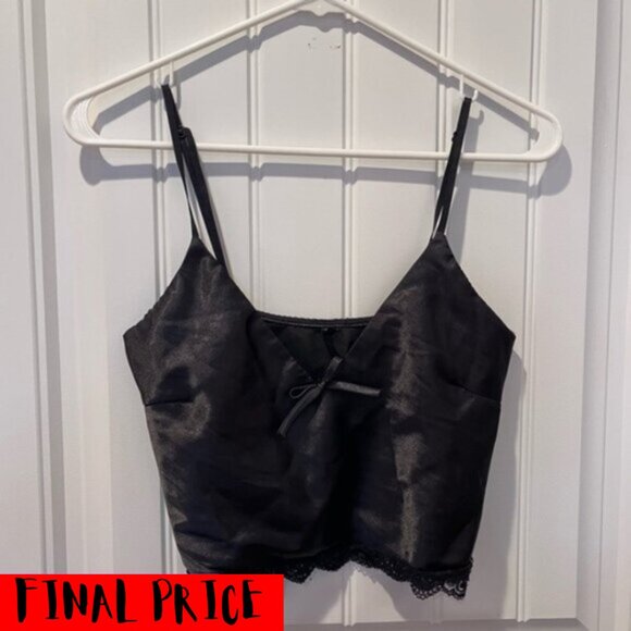 Brandy Melville Tops - Y2K Black Bow Satin Tank Top Vintage Feminine Romantic Elegant Chic Coquette 90s